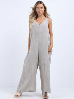 Plus Size Linen Jumpsuit Mocha