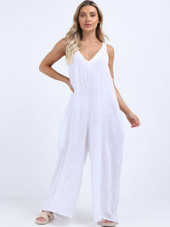 Plus Size Linen Jumpsuit White