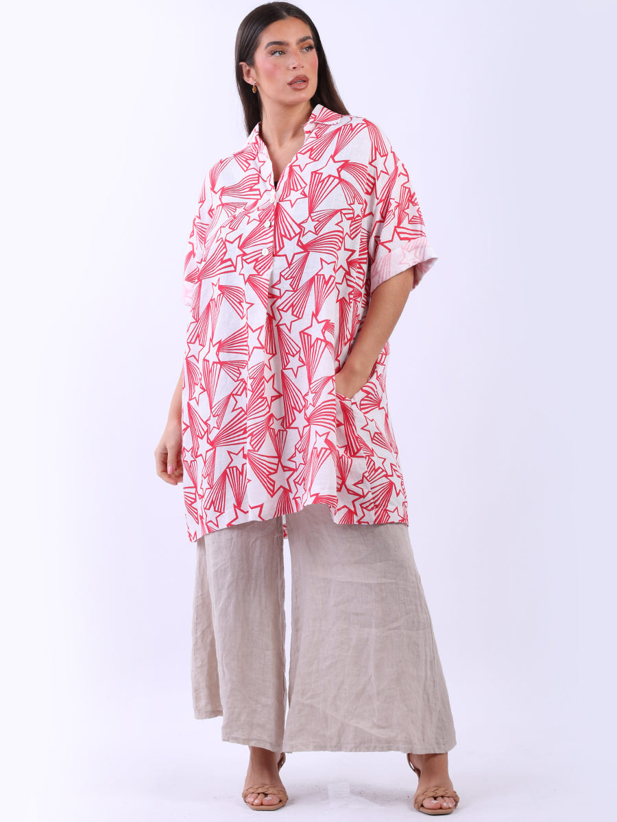 Linen Shirt Dress Coral