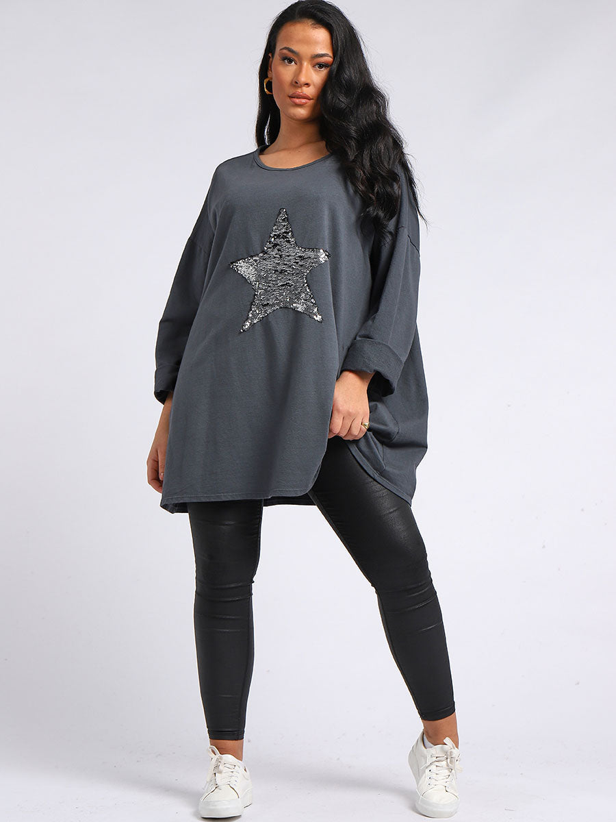 Italian Oversized Top Charcoal
