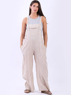 Plus Size Linen Pabo Jumpsuit Beige