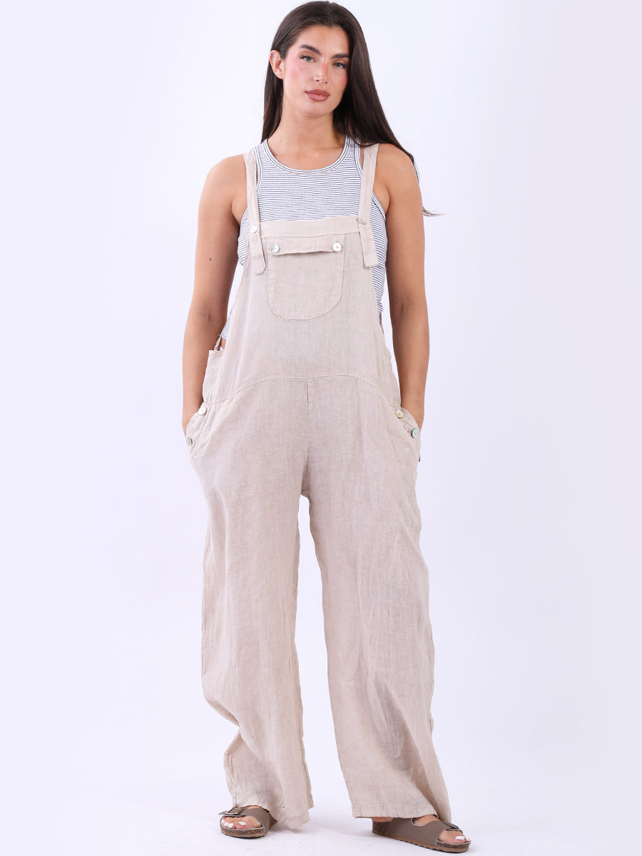 Plus Size Linen Pabo Jumpsuit Beige
