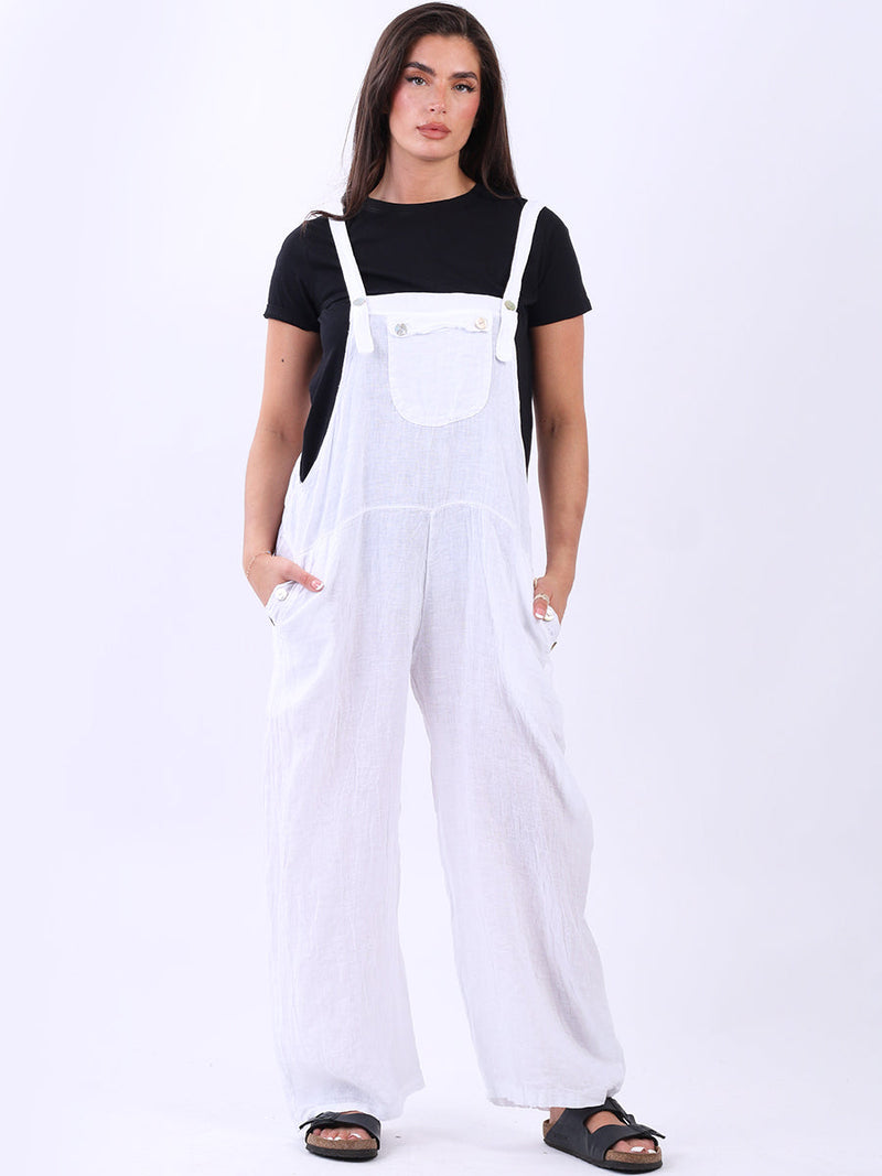 Plus Size Linen Pabo Jumpsuit White