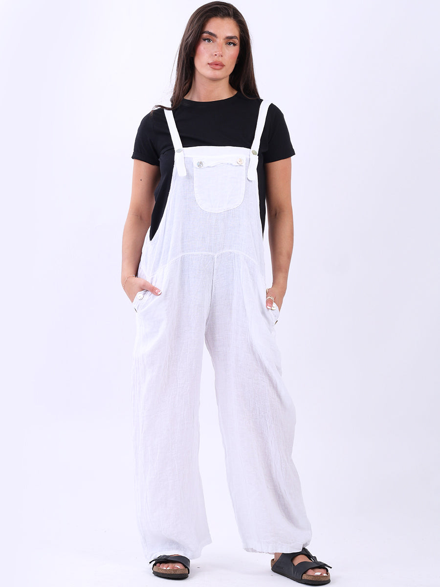 Plus Size Linen Pabo Jumpsuit White