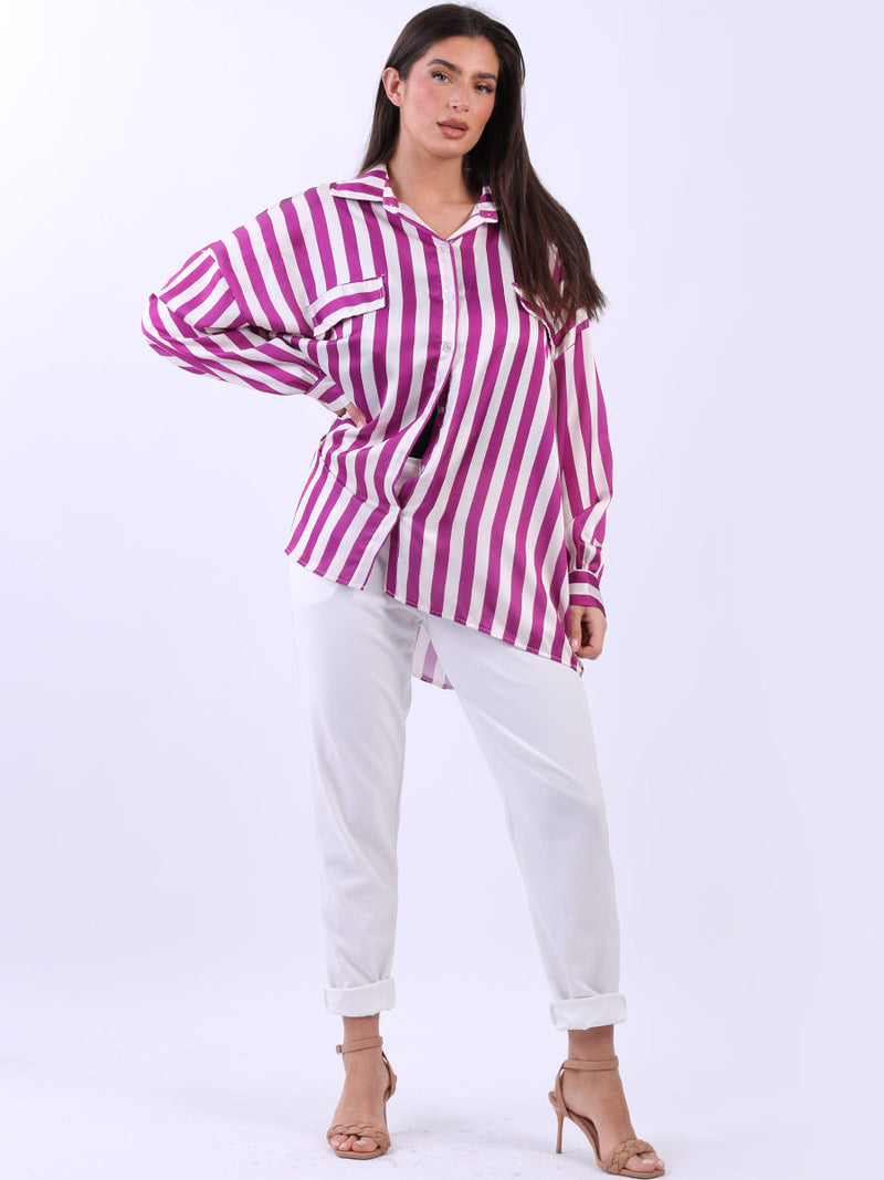 Stripy Button Down Shirt Magenta