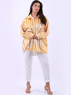 Stripy Button Down Shirt Mustard