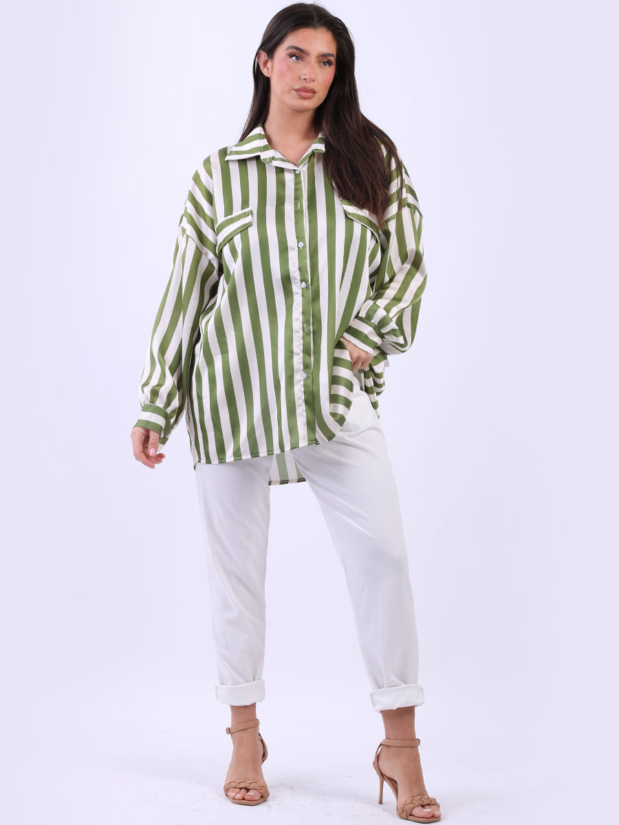 Stripy Button Down Shirt Olive