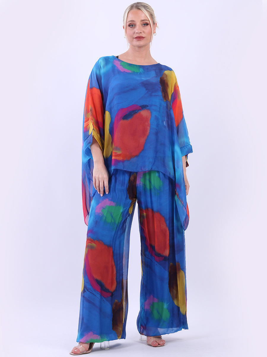Tie Dye Batwing Silk Top Royal Blue
