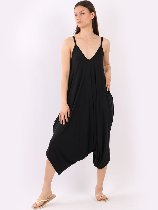 Balloon Hem Cami Jumpsuit Black