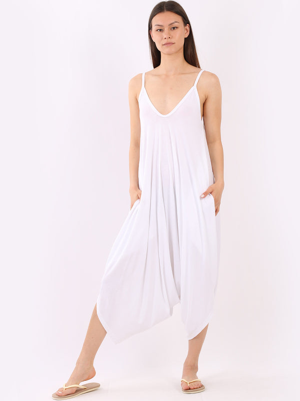 Balloon Hem Cami Jumpsuit White