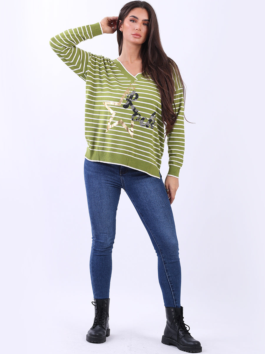 Stripy Crop Top Lime Green