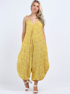 Floral Sleeveless Jumpsuit Mustard