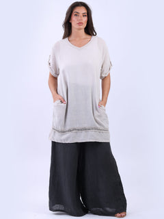 Solid Linen Longline Top Beige