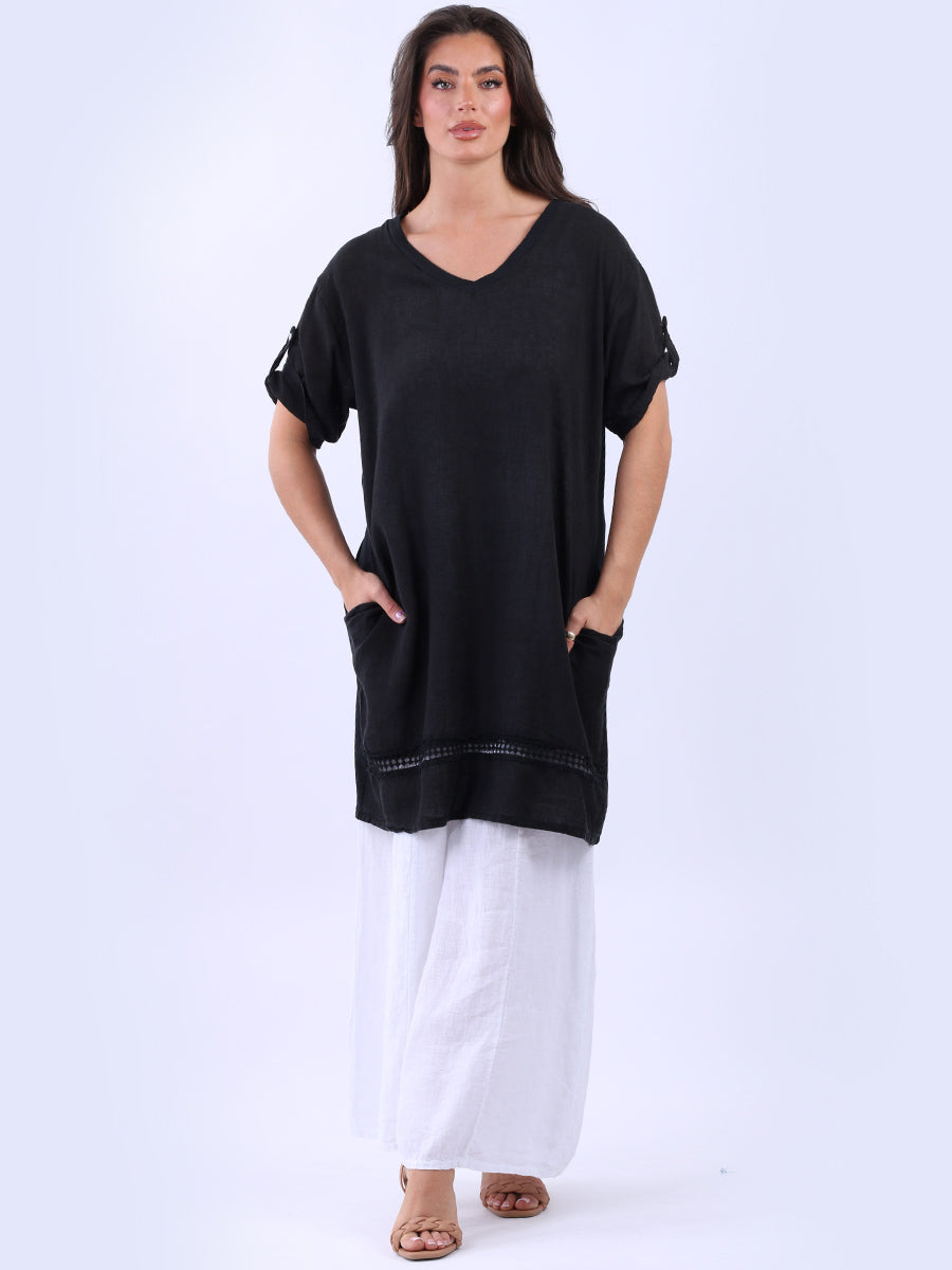 Solid Linen Longline Top Black