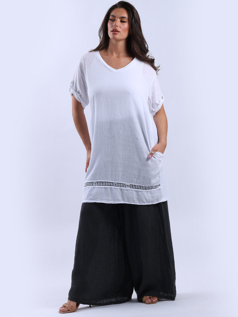 Solid Linen Longline Top White