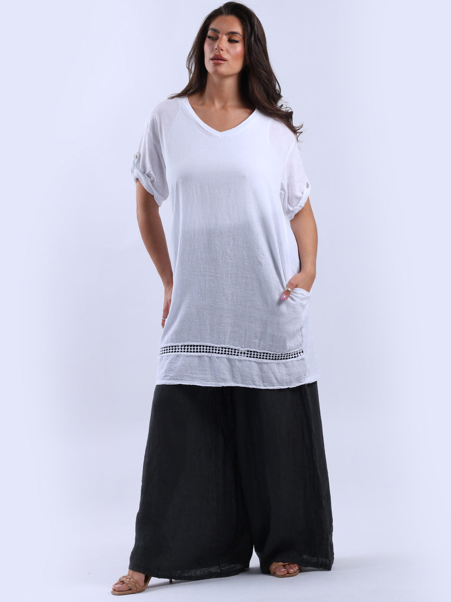 Solid Linen Longline Top White
