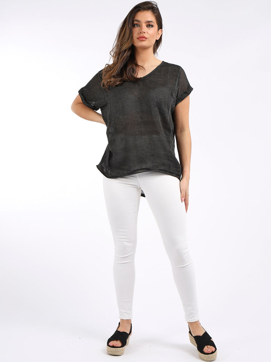 Vintage Wash Solid Linen Top Black