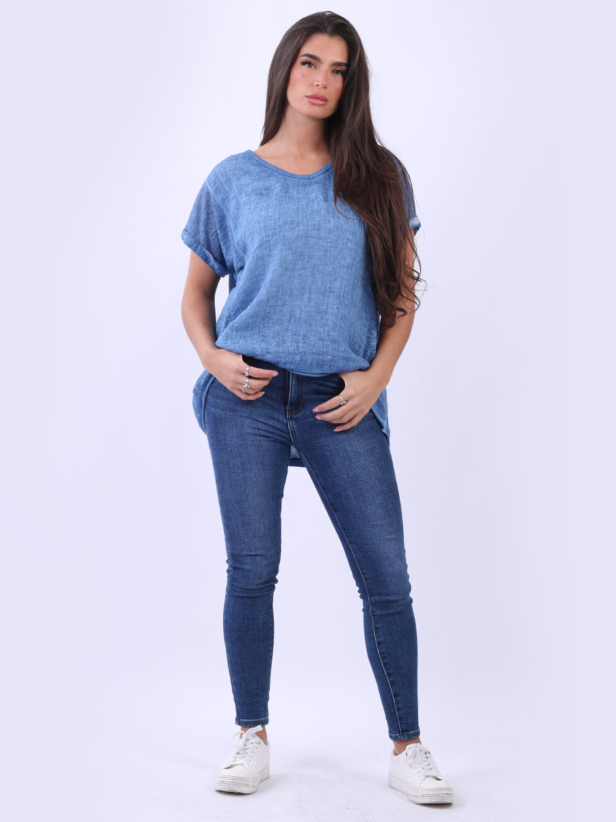 Vintage Wash Solid Linen Top Denim