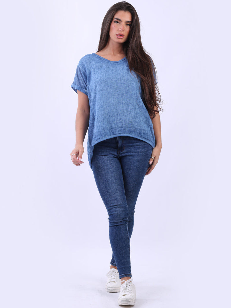 Vintage Wash Solid Linen Top Denim