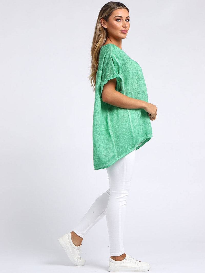Vintage Wash Solid Linen Top Green