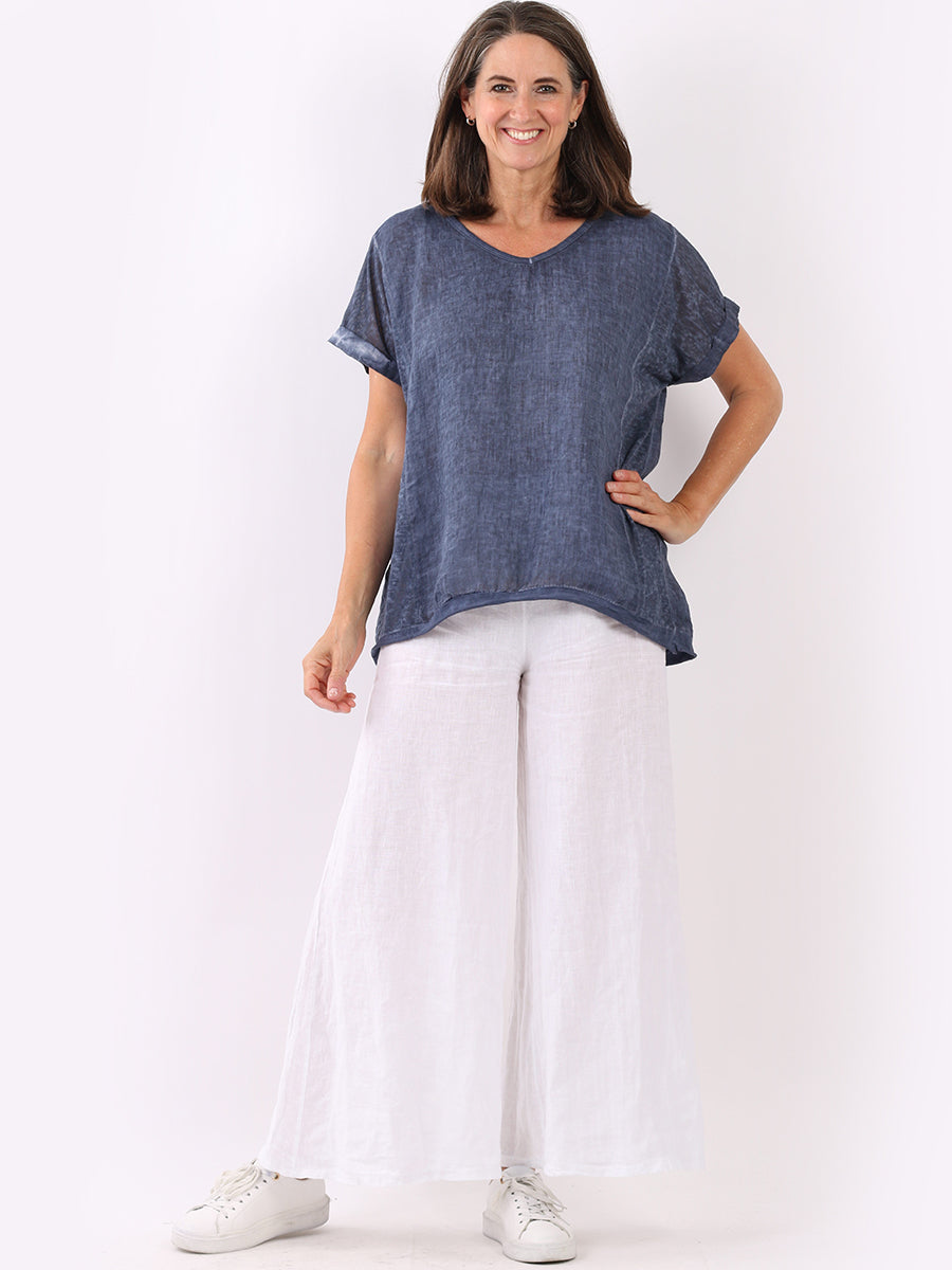 Vintage Wash Solid Linen Top Navy