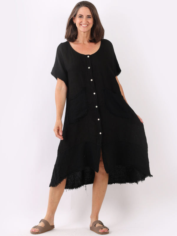Vintage Wash Linen Dress Black