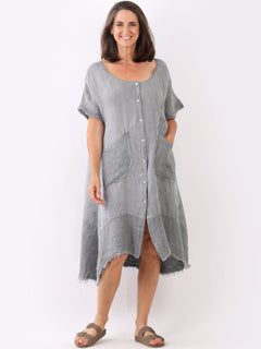 Vintage Wash Linen Dress Charcoal