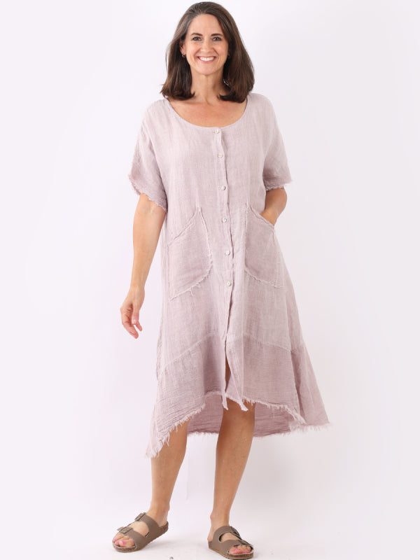 Vintage Wash Linen Dress Pink