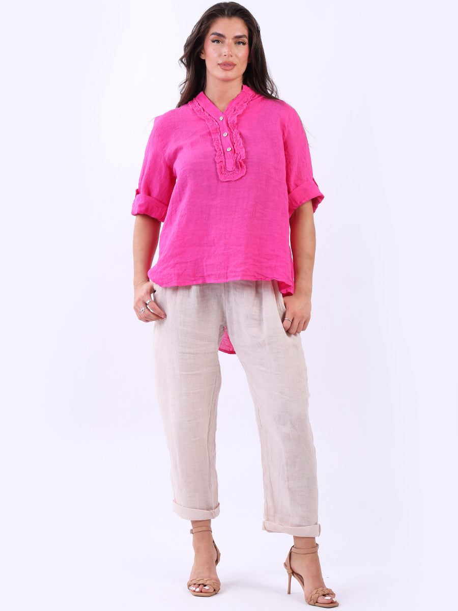 Vintage Wash Linen Tunic Fuchsia