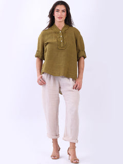 Vintage Wash Linen Tunic Olive