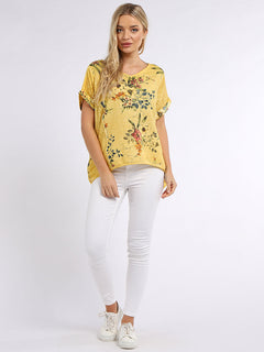 Floral Linen Crop Top Mustard