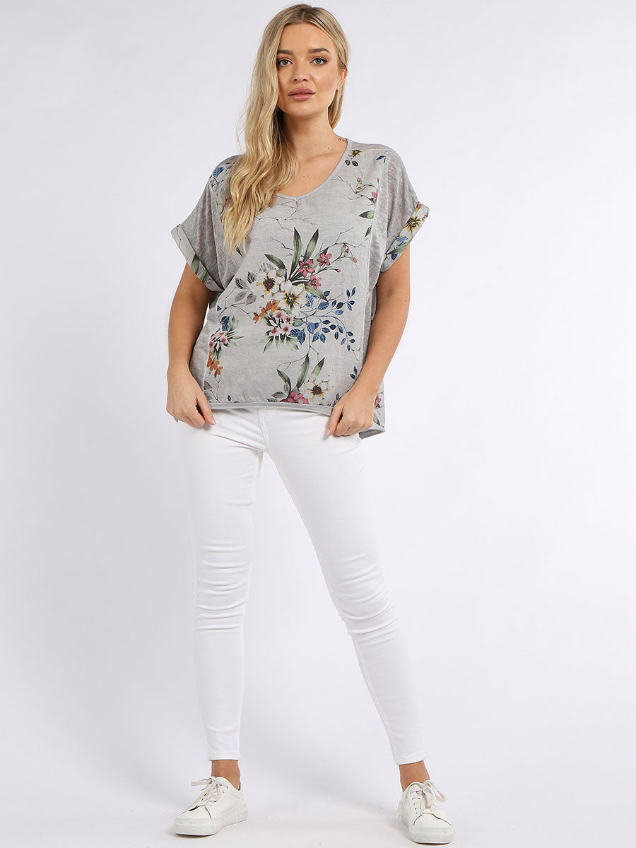 Floral Linen Crop Top Silver