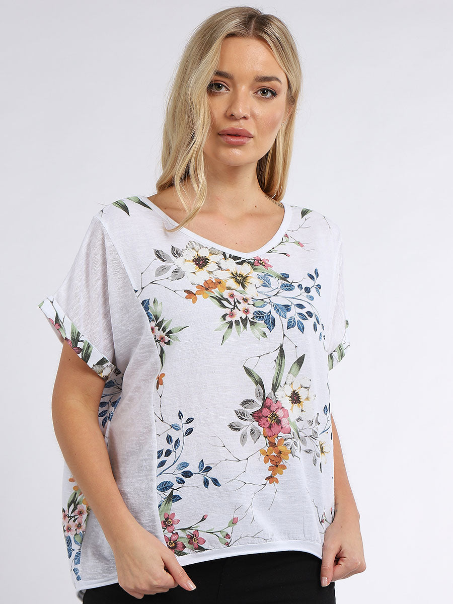 Floral Linen Crop Top White