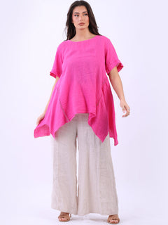 Vintage Wash Linen Top Fuchsia