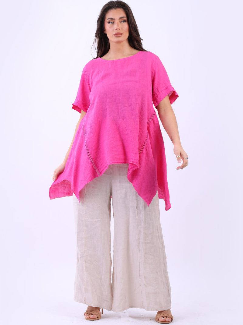 Vintage Wash Linen Top Fuchsia