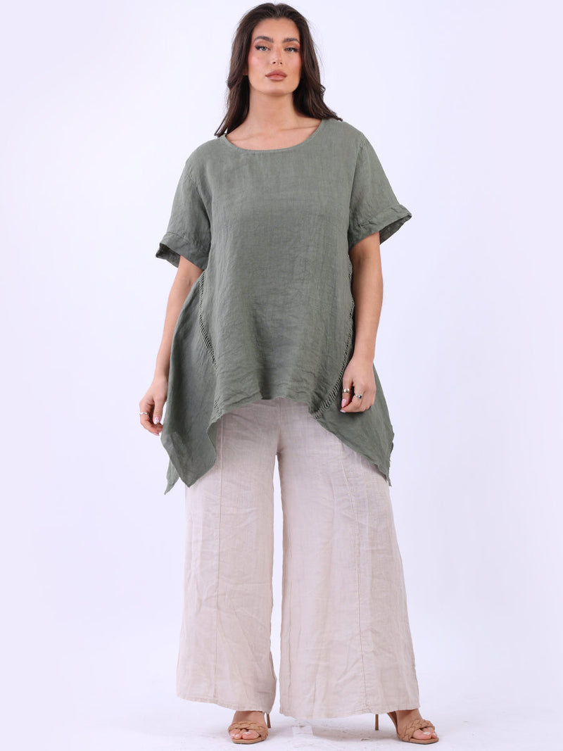 Vintage Wash Linen Top Khaki