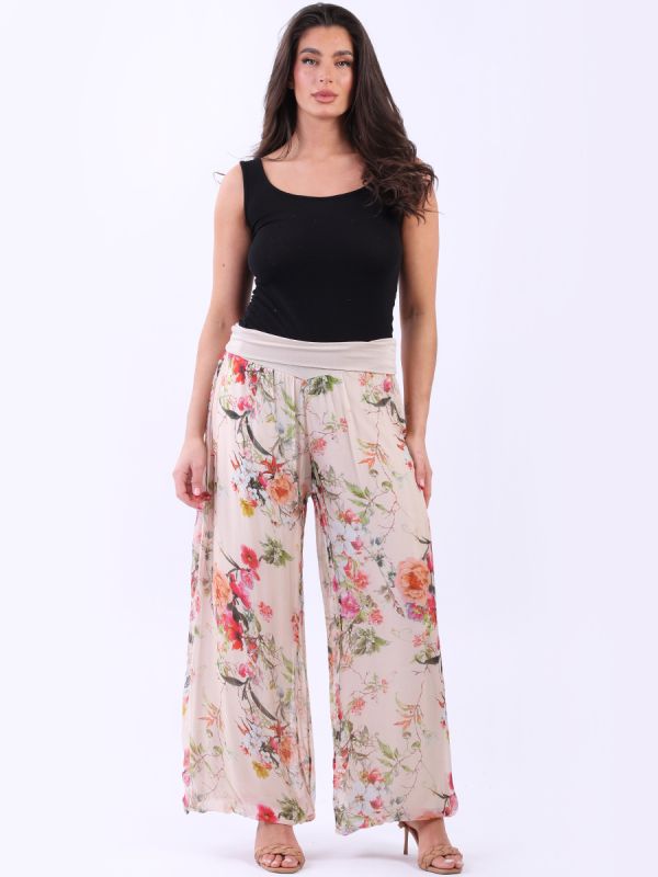 Floral Harem Silk Trouser Beige