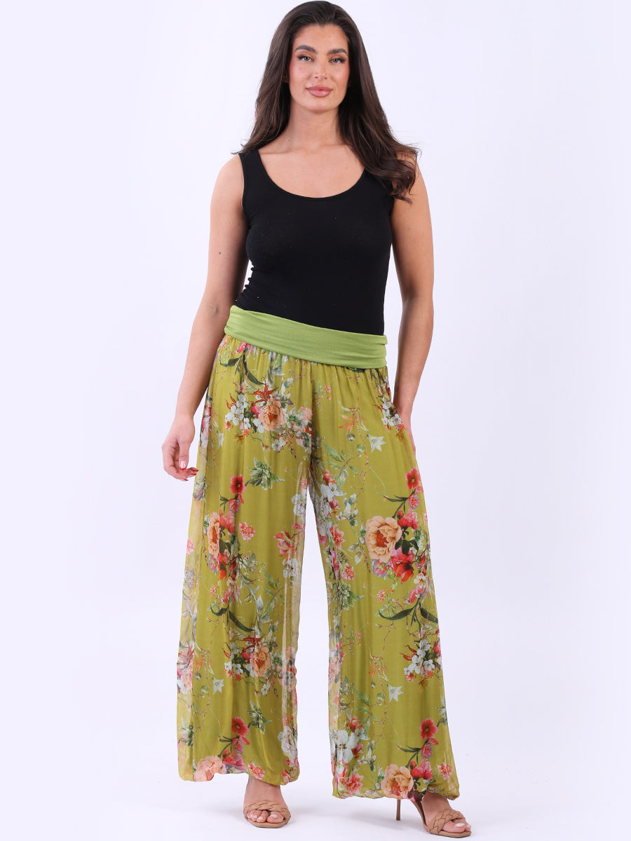 Floral Harem Silk Trouser Olive