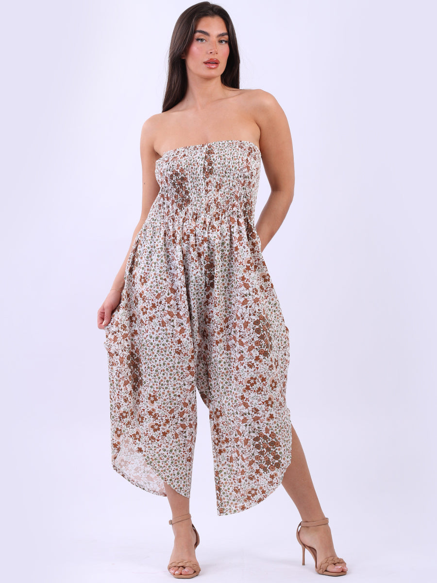 Floral Tube Jumpsuit Chocolate