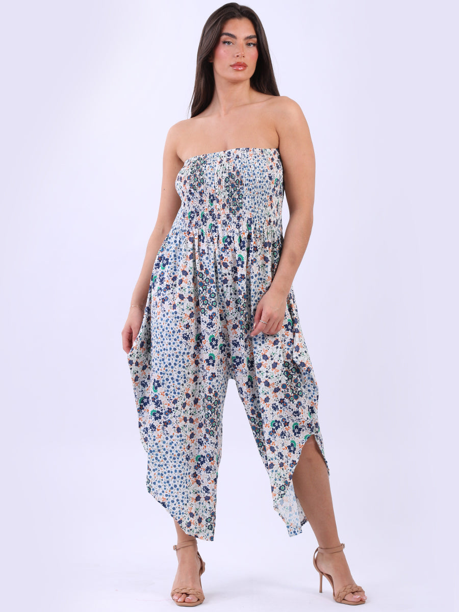Floral Tube Jumpsuit Navy