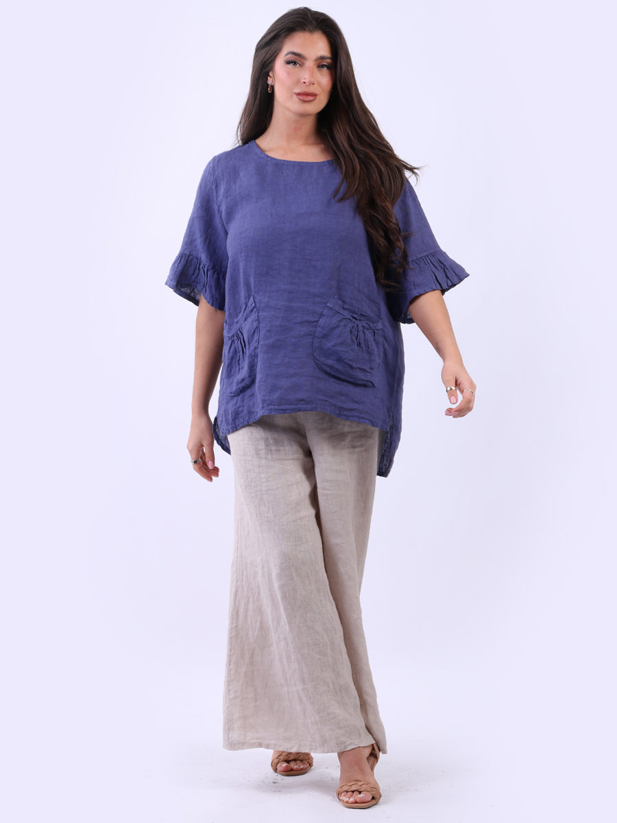 Women Solid Linen Top Denim