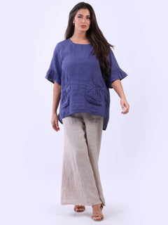 Women Solid Linen Top Denim