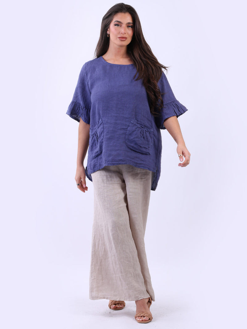 Women Solid Linen Top Denim
