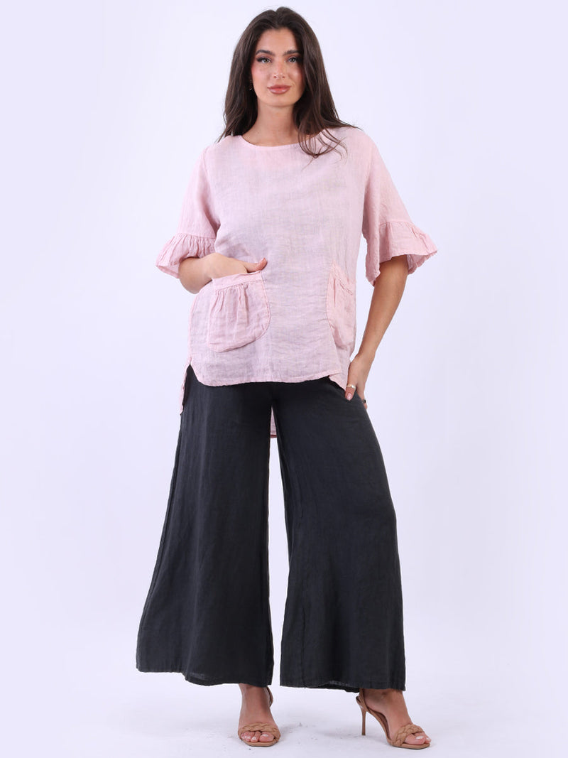 Women Solid Linen Top Pink