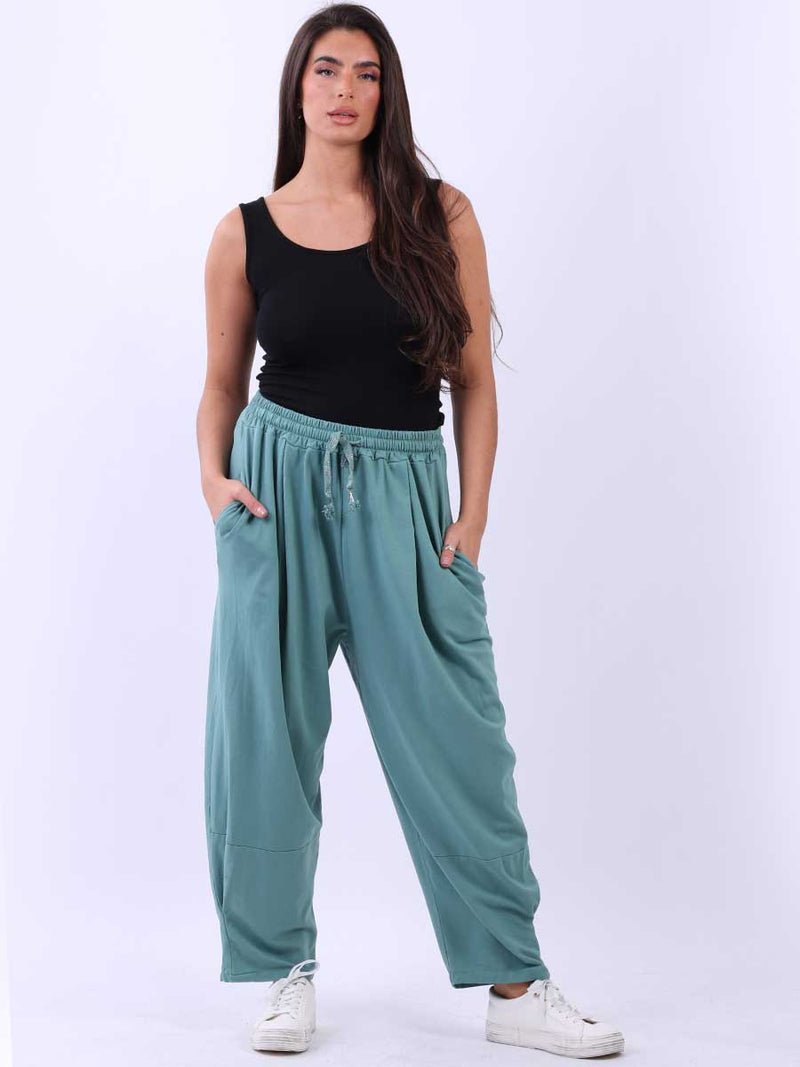Women Cotton Trouser Aqua