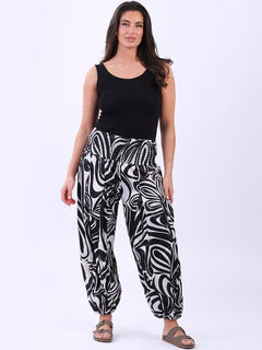 Smocked Waist Harem Pant Black