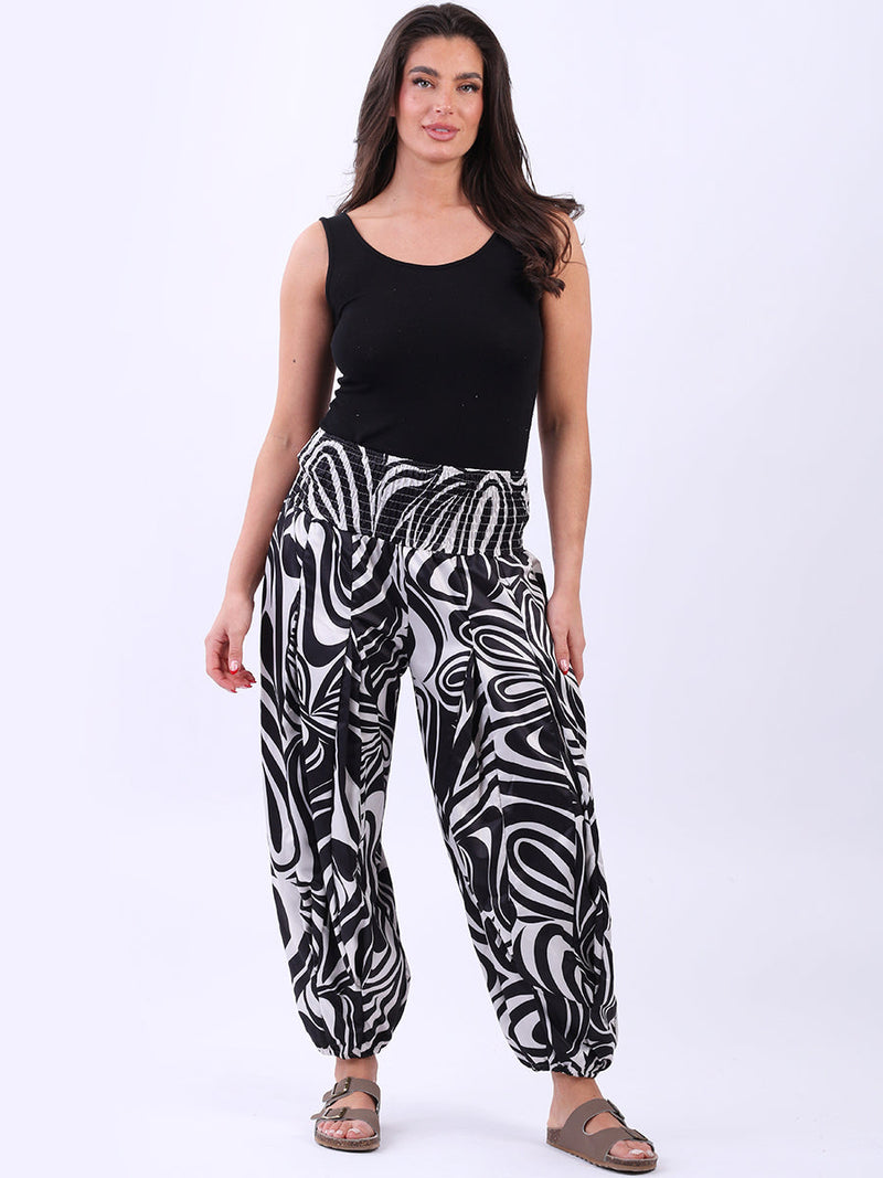 Smocked Waist Harem Pant Black