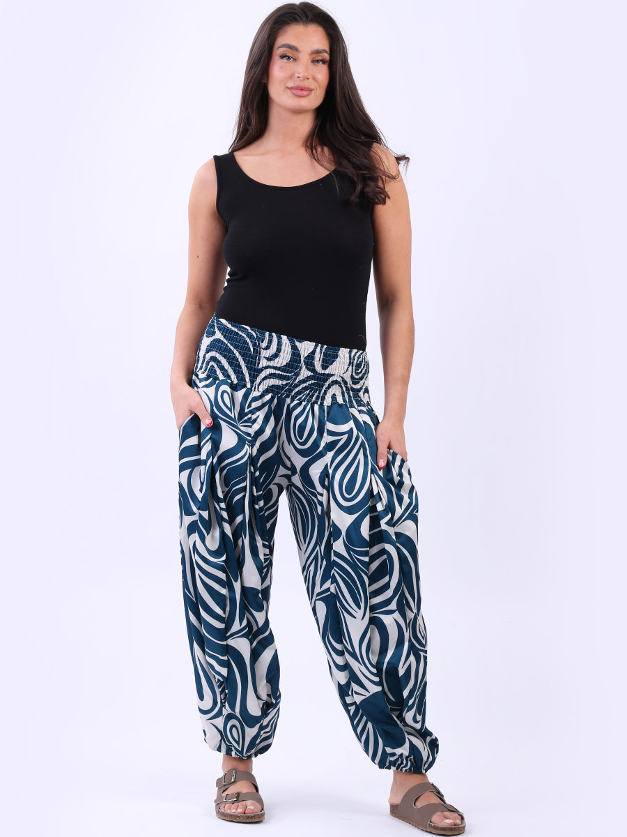 Smocked Waist Harem Pant Navy