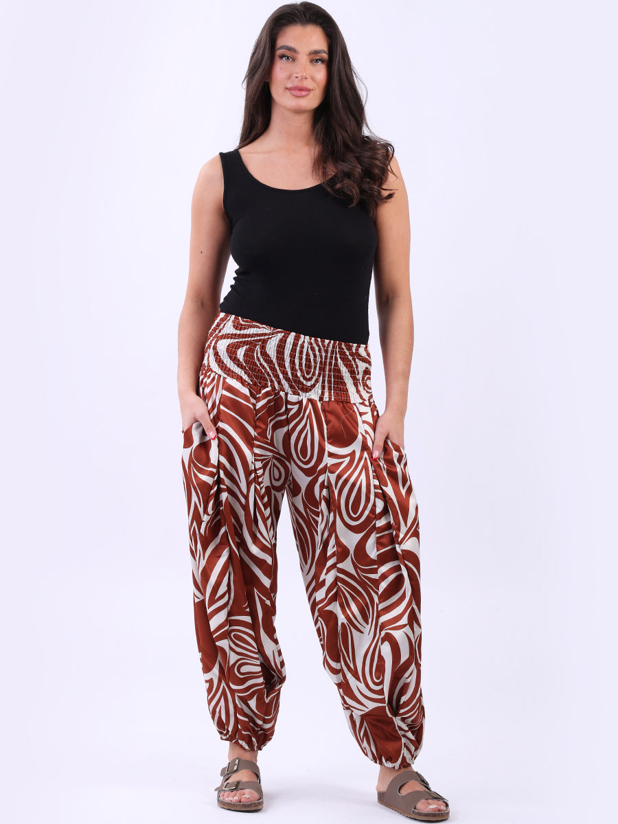 Smocked Waist Harem Pant Rust