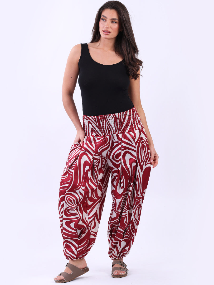 Smocked Waist Harem Pant Wine
